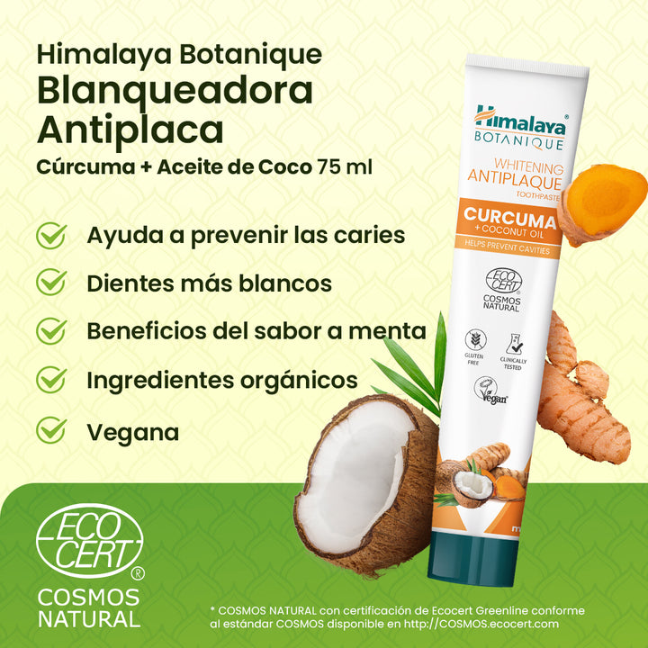 Himalaya Botanique Pasta de dientes Blanqueadora Antiplaca Cúrcuma + Aceite de Coco 75 ml