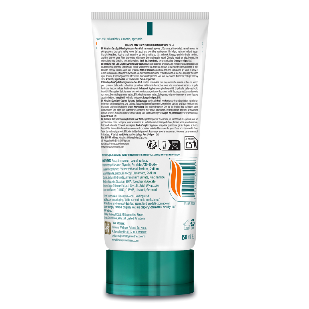 Gel limpiador facial de cúrcuma aclarador de manchas oscuras Himalaya