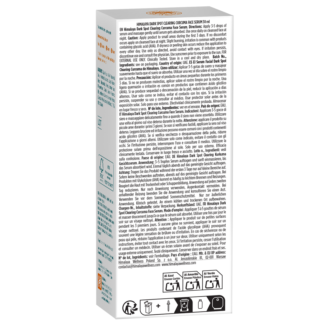 Suero facial de cúrcuma aclarador de manchas oscuras Himalaya