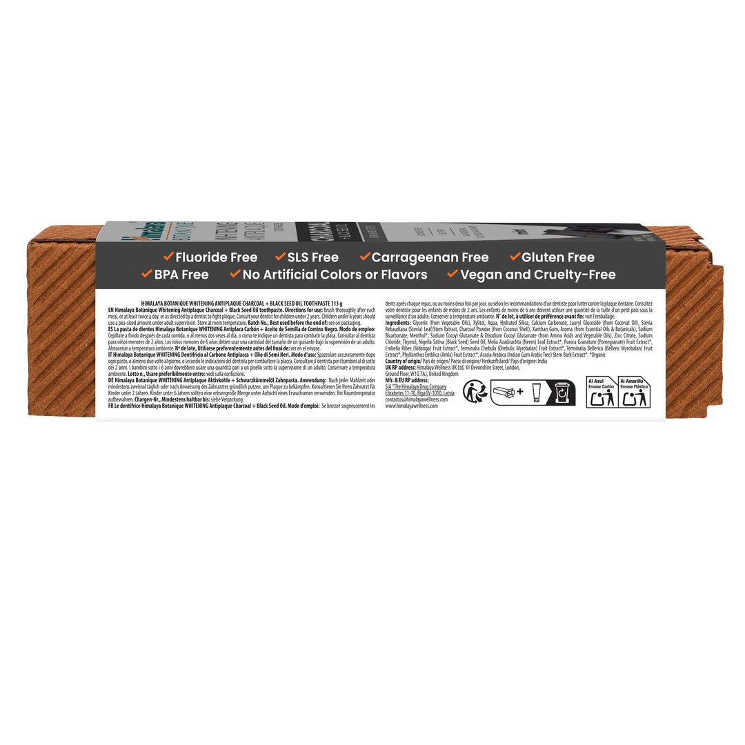 Himalaya Botanique Pasta De Dientes Blanqueadora Antiplaca Carbón Vegetal + Aceite De Semillas Negras 113G