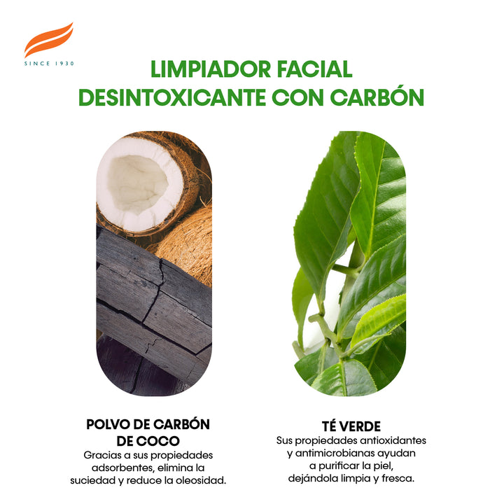 Lavado facial desintoxicante con carbón activado y té verde 150 ml