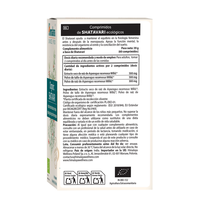 Himalaya Organic Shatavari 60 comprimidos