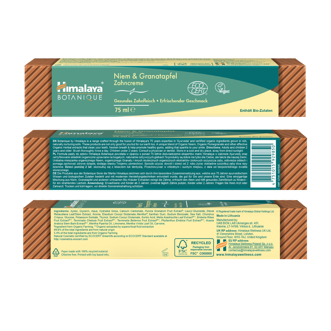 Himalaya Botanique Pasta de Dientes de Neem y Granada 75 ml