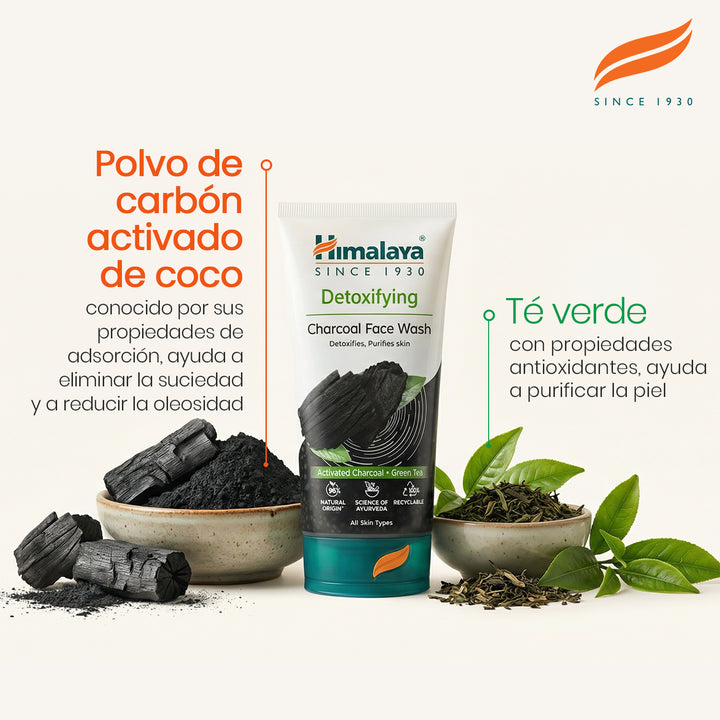 Lavado facial desintoxicante con carbón activado y té verde 150 ml