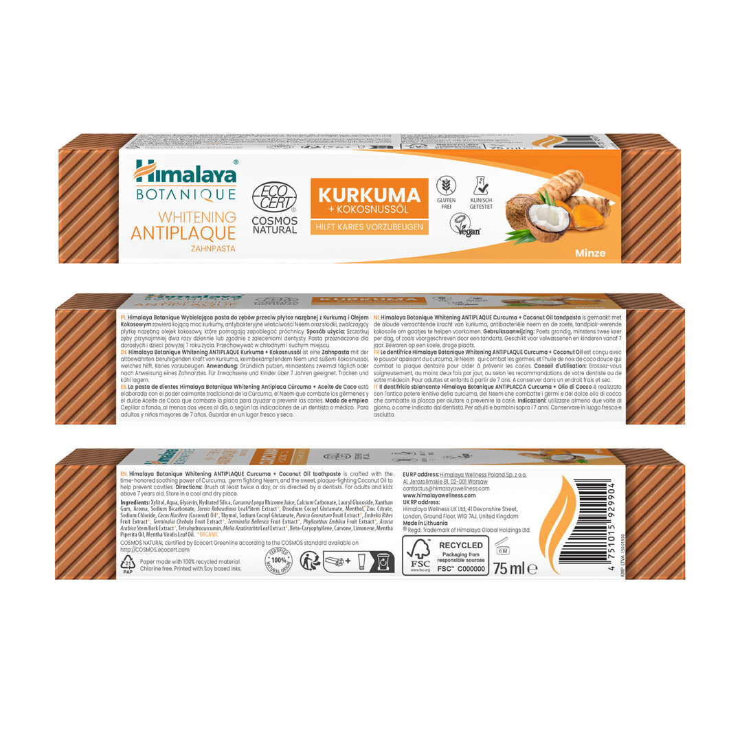 Himalaya Botanique Pasta de dientes Blanqueadora Antiplaca Cúrcuma + Aceite de Coco 75 ml